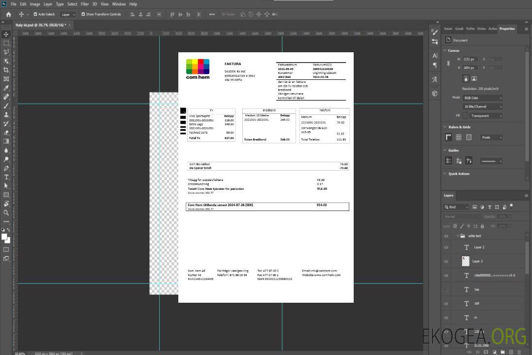 Modèle de facture de services publics suédois Com Hem aux formats Word et PDF template